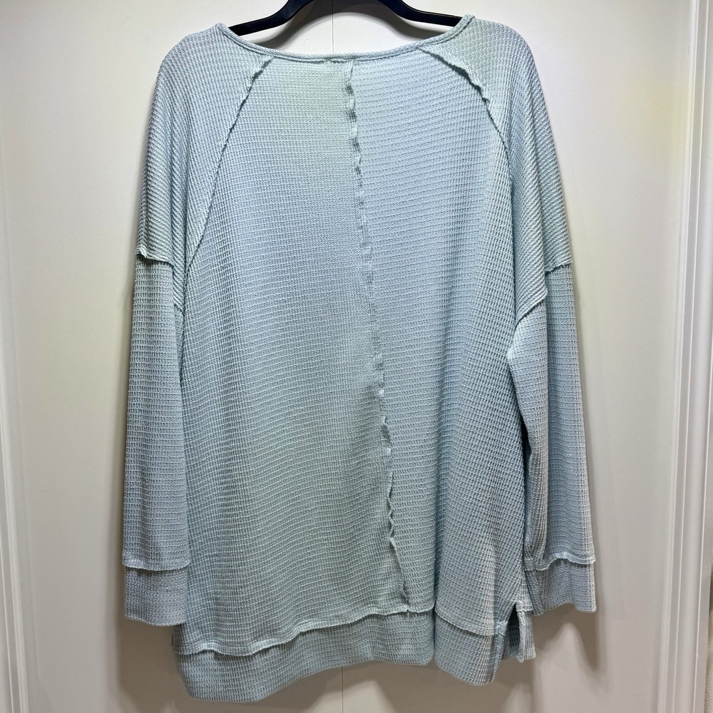 Wonderly Studio Women's 3X Top Caro Blue Raw Edge Seams Soft Long Sleeve - Picture 2 of 6
